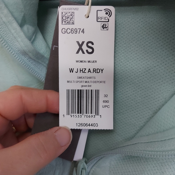 adidas Women's Aeroready Logo Jacquard Half-Zip Sweatshirt green tint in color - Picture 12 of 16